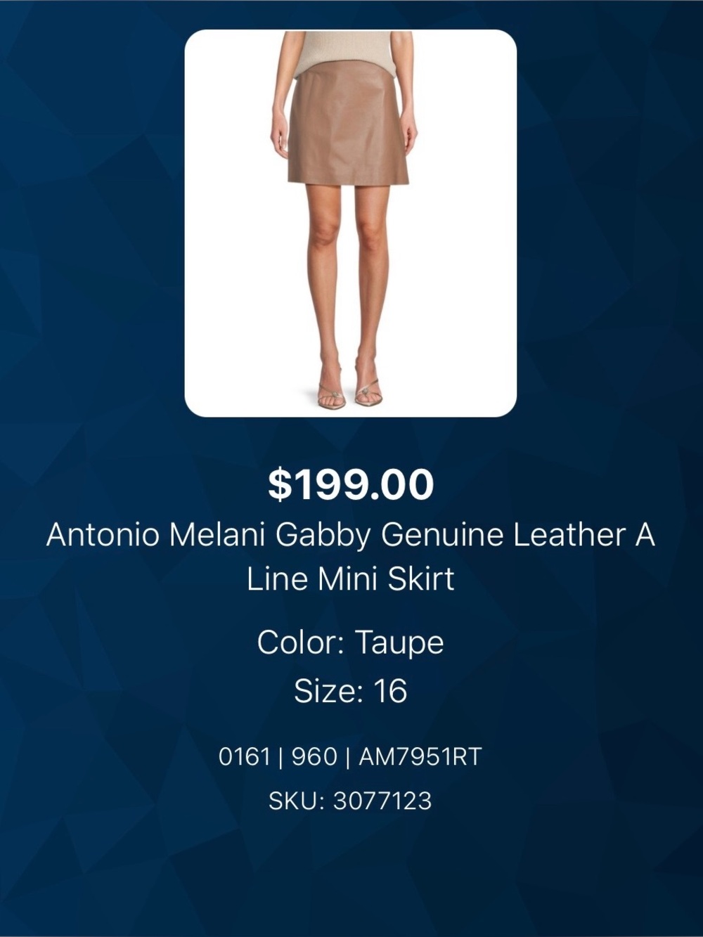 ANTONIO MELANI Taupe Real Leather Skirt